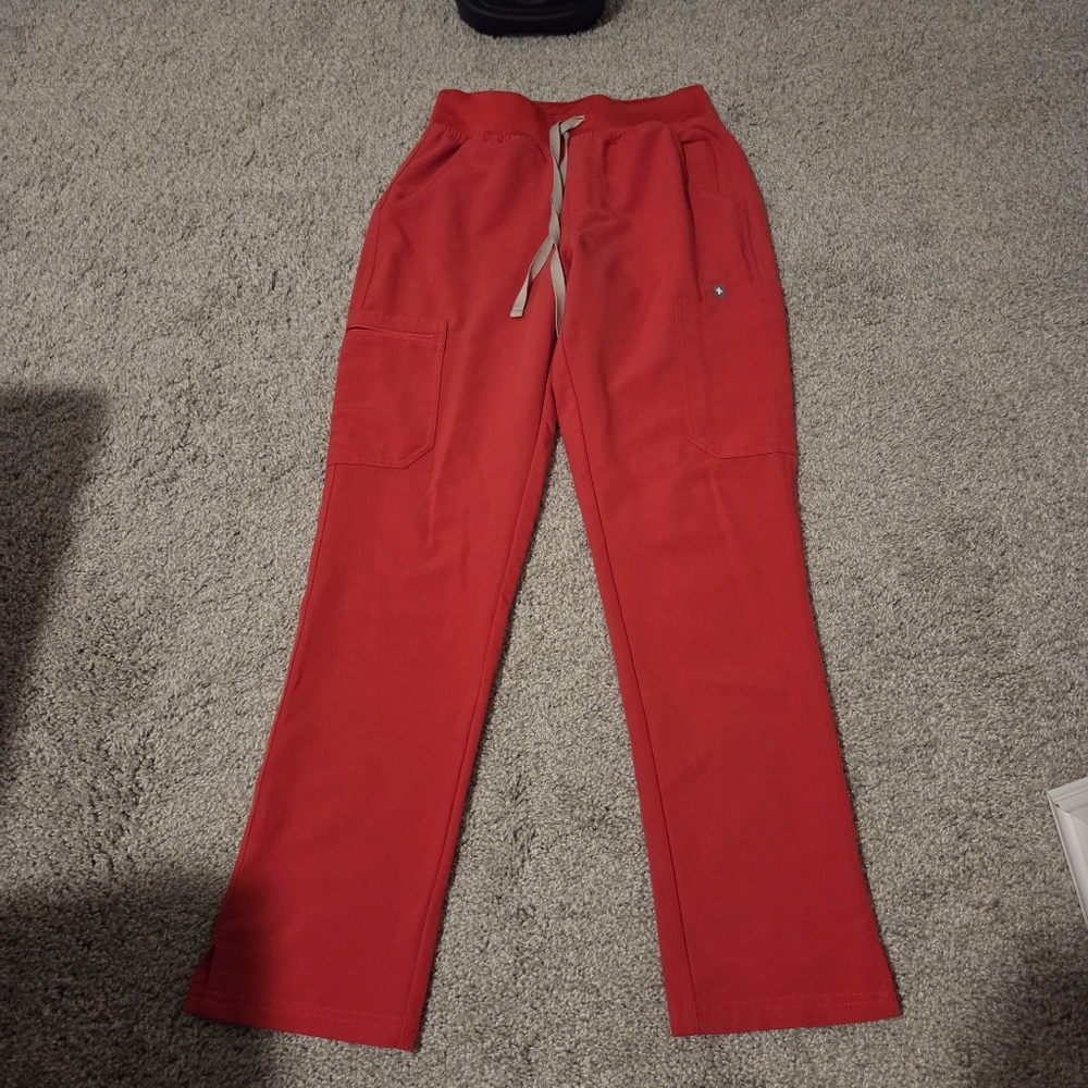 FIGS High Waisted Yola Skinny Scrub Pants Coral Red Size S